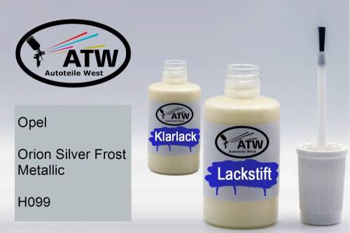 Opel, Orion Silver Frost Metallic, H099: 20ml Lackstift + 20ml Klarlack - Set, von ATW Autoteile West.